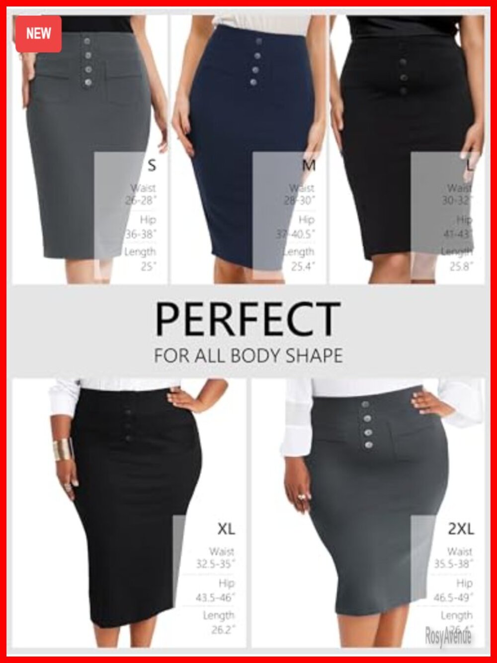 Stretch High Waist Pencil Skirt Below Knee Bodycon with Pockets - Picture 4 of 6